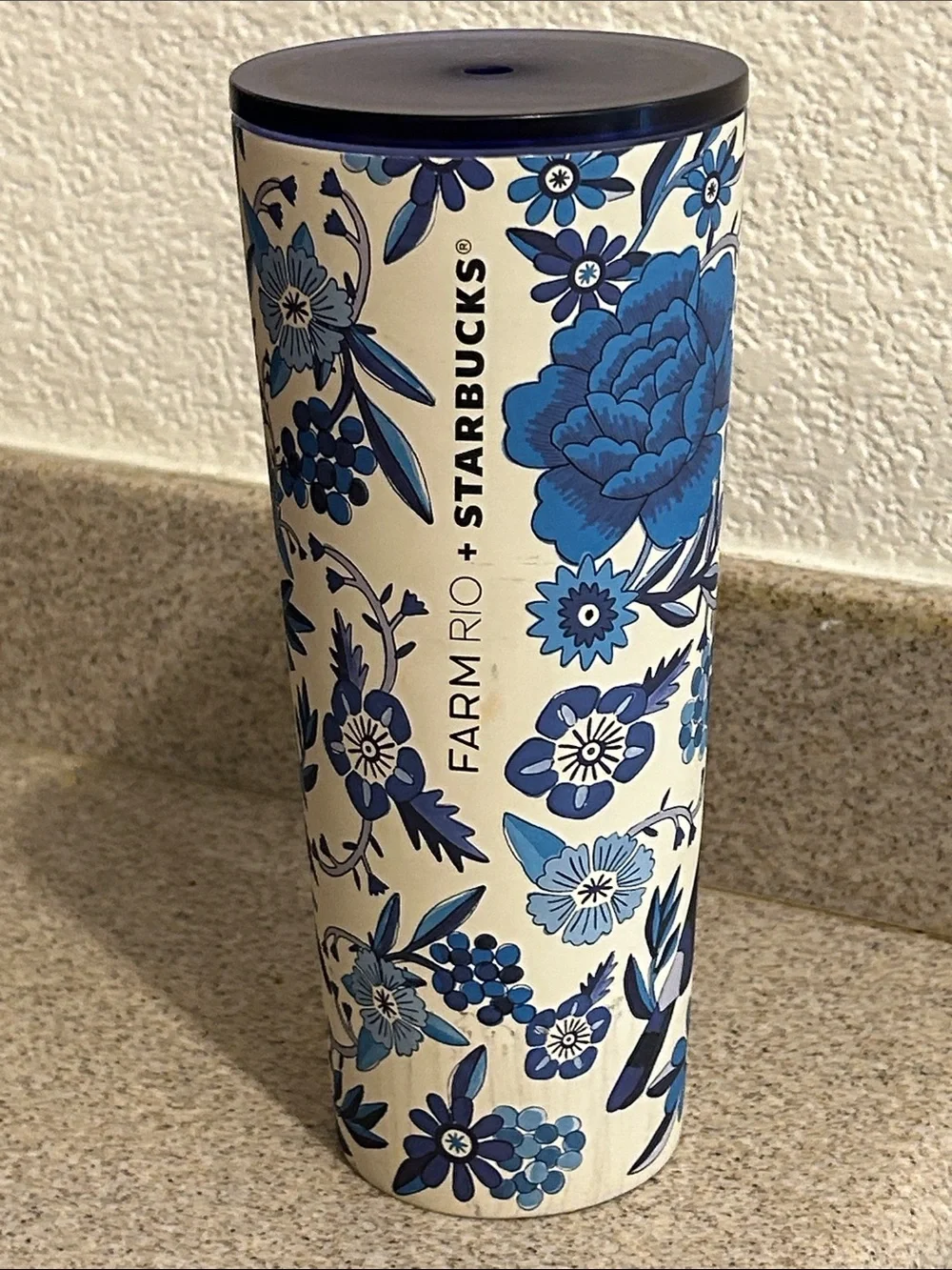 Starbucks x Farm Rio Cream and Blue Floral Travel Tumbler - 24 oz stainless